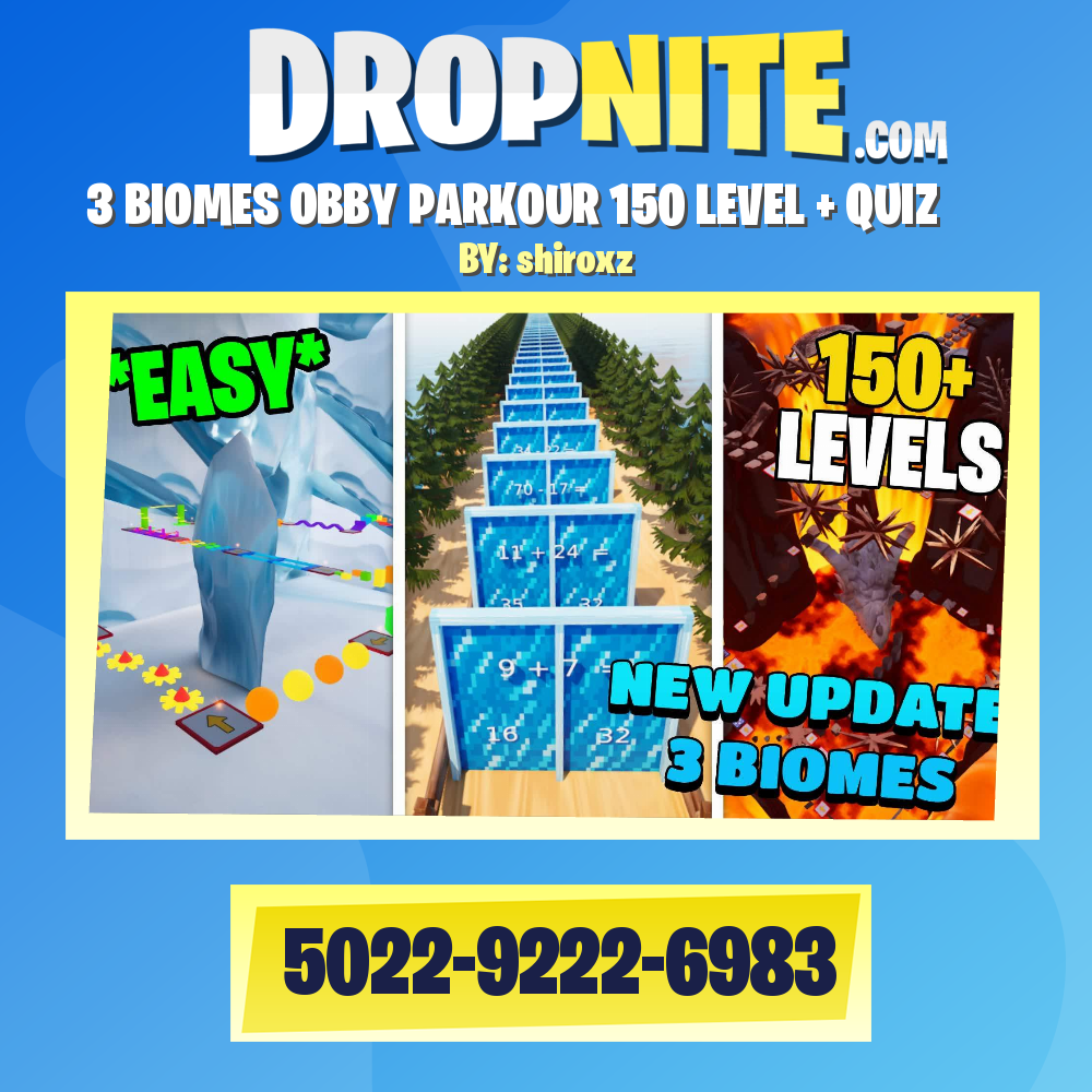 ✨3 BIOMES OBBY PARKOUR 150 LEVEL + QUIZ✨